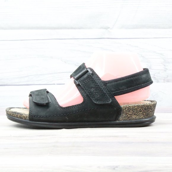 Ecco Shoes - ECCO Cosmo Black Leather Cork Sling Back Comfort Sandals Size 39 / 8